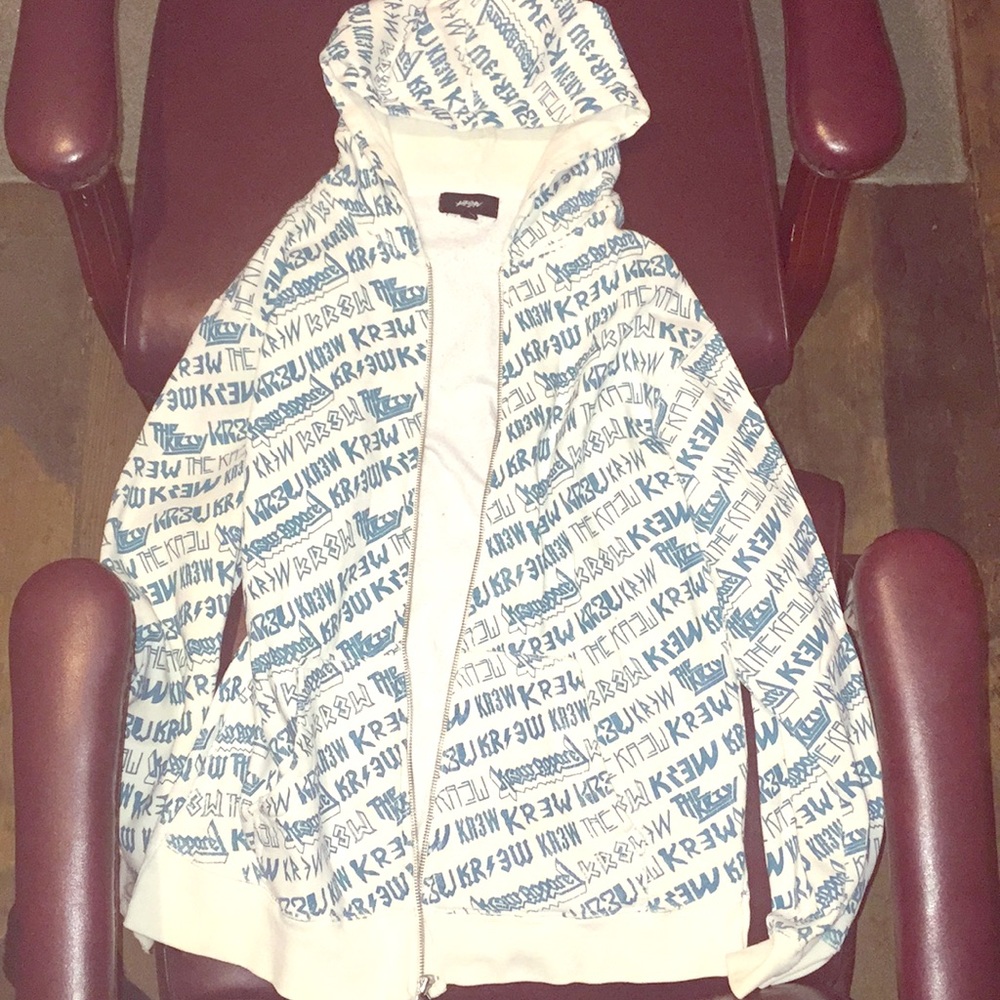 KR3W KREW - MENS MEDIUM BLUE WHITE ZIP UP HOODIE